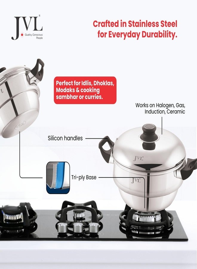 JVL 4-in-1 Classic Idly Pot with Tri-Ply Base, Idly & Mini Idly Maker, Steamer, Converts to Deep Kadai, Cool-Touch Handles, Stainless Steel, Induction Compatible (12 Idlies, 1 Mini Idly) - Image 4